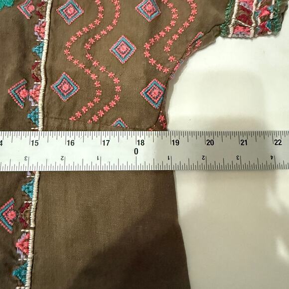 Johnny Was S Womens Linen Embroidered Brown Popover Dress Floral Boho - Picture 8 of 9